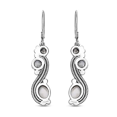 D'Joy Artisan Crafted White Buffalo 7.35 ctw Native American Earrings in Sterling Silver 