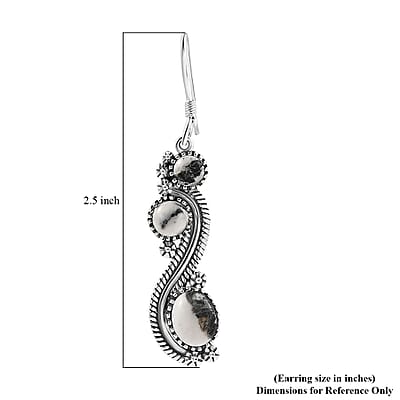 D'Joy Artisan Crafted White Buffalo 7.35 ctw Native American Earrings in Sterling Silver 