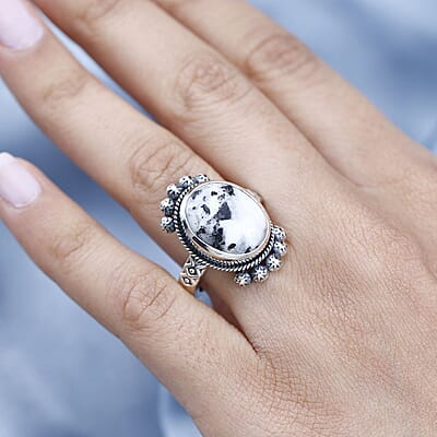Artisan Crafted White Buffalo Solitaire Ring in Sterling Silver (Size 10.0) 9.50 ctw