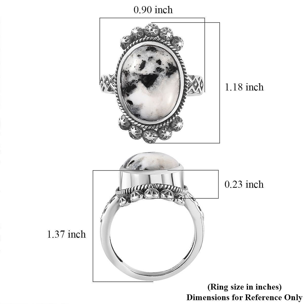 Artisan Crafted White Buffalo Solitaire Ring in Sterling Silver (Size 10.0) 9.50 ctw