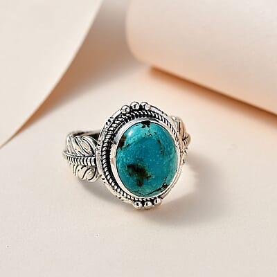 Artisan Crafted Sierra Nevada Turquoise Feather Theme Solitaire Ring in Sterling Silver (Size 10.0) 4.75 ctw