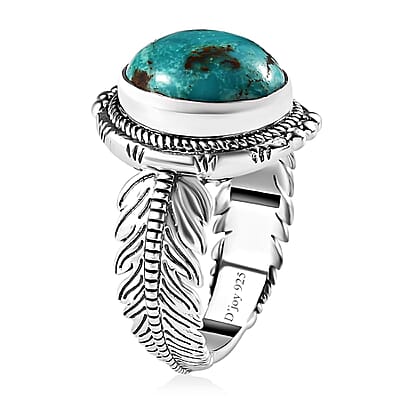 Artisan Crafted Sierra Nevada Turquoise Feather Theme Solitaire Ring in Sterling Silver (Size 10.0) 4.75 ctw