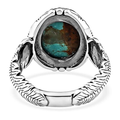 Artisan Crafted Sierra Nevada Turquoise Feather Theme Solitaire Ring in Sterling Silver (Size 10.0) 4.75 ctw
