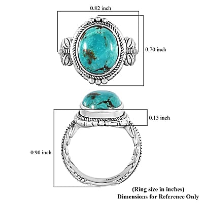 Artisan Crafted Sierra Nevada Turquoise Feather Theme Solitaire Ring in Sterling Silver (Size 10.0) 4.75 ctw