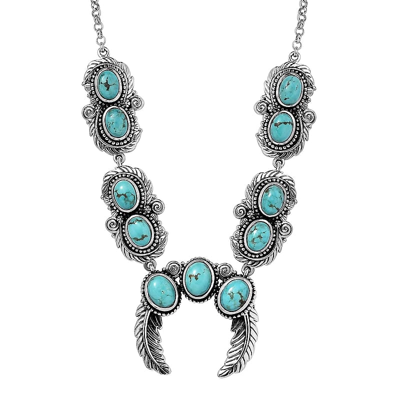 Artisan Crafted Sierra Nevada Turquoise 9.70 ctw Naja Squash Blossom Necklace 18-20 Inches in Sterling Silver