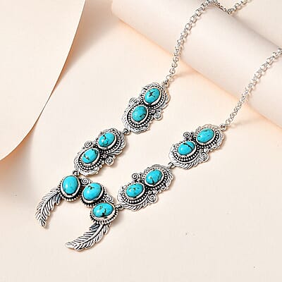 Artisan Crafted Sierra Nevada Turquoise 9.70 ctw Naja Squash Blossom Necklace 18-20 Inches in Sterling Silver