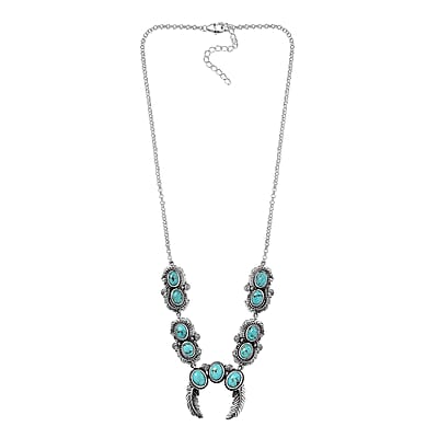 Artisan Crafted Sierra Nevada Turquoise 9.70 ctw Naja Squash Blossom Necklace 18-20 Inches in Sterling Silver