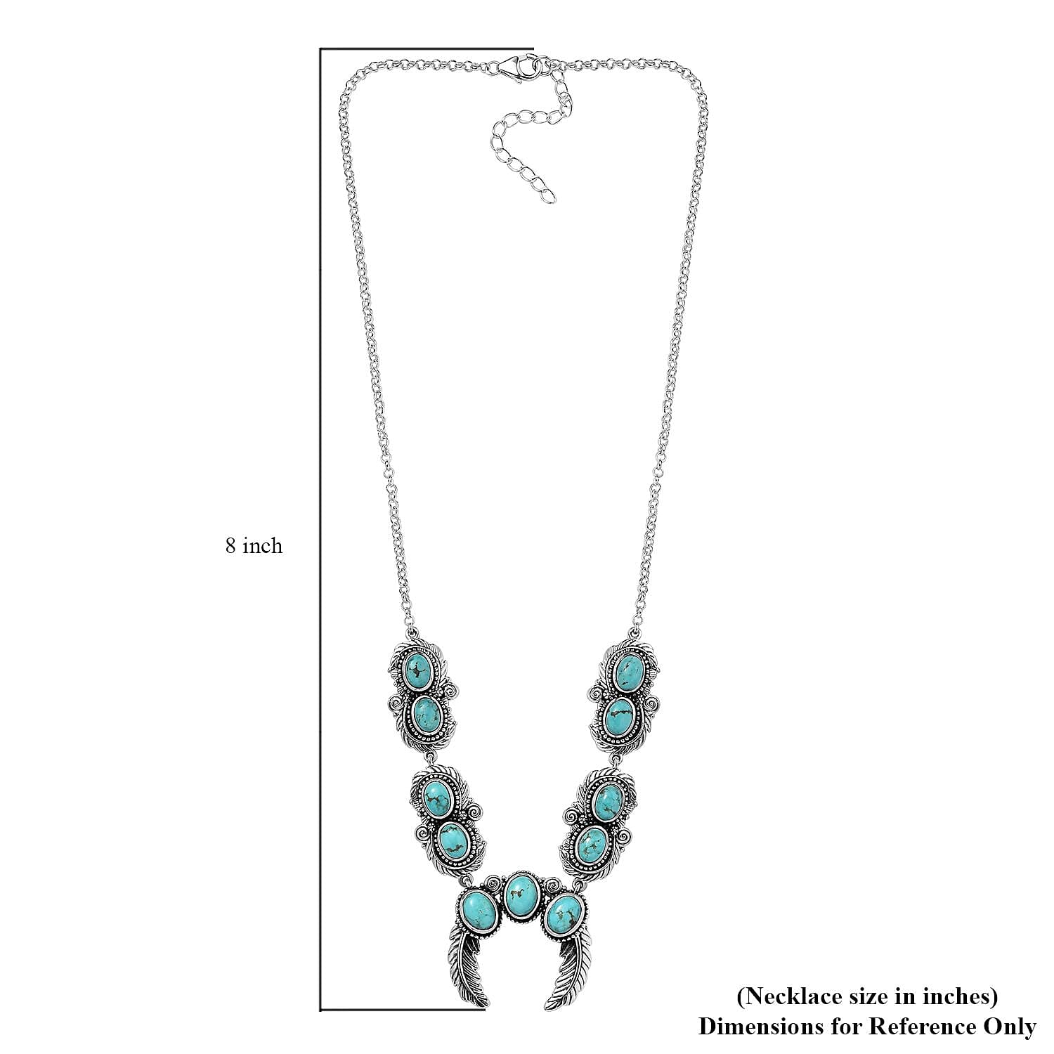 Artisan Crafted Sierra Nevada Turquoise 9.70 ctw Naja Squash Blossom Necklace 18-20 Inches in Sterling Silver