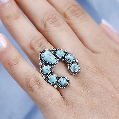 Artisan Crafted Sierra Nevada Turquoise Squash Blossom Ring in Sterling Silver (Size 10.0) 5.65 ctw