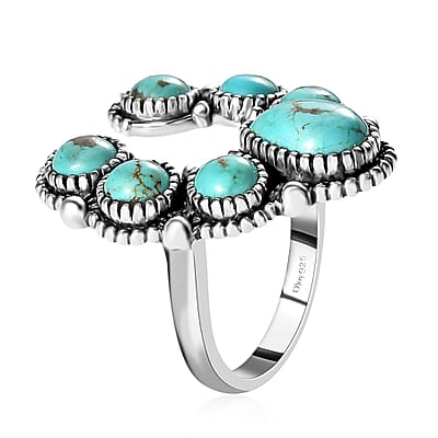 Artisan Crafted Sierra Nevada Turquoise Squash Blossom Ring in Sterling Silver (Size 10.0) 5.65 ctw