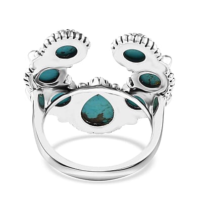 Artisan Crafted Sierra Nevada Turquoise Squash Blossom Ring in Sterling Silver (Size 10.0) 5.65 ctw