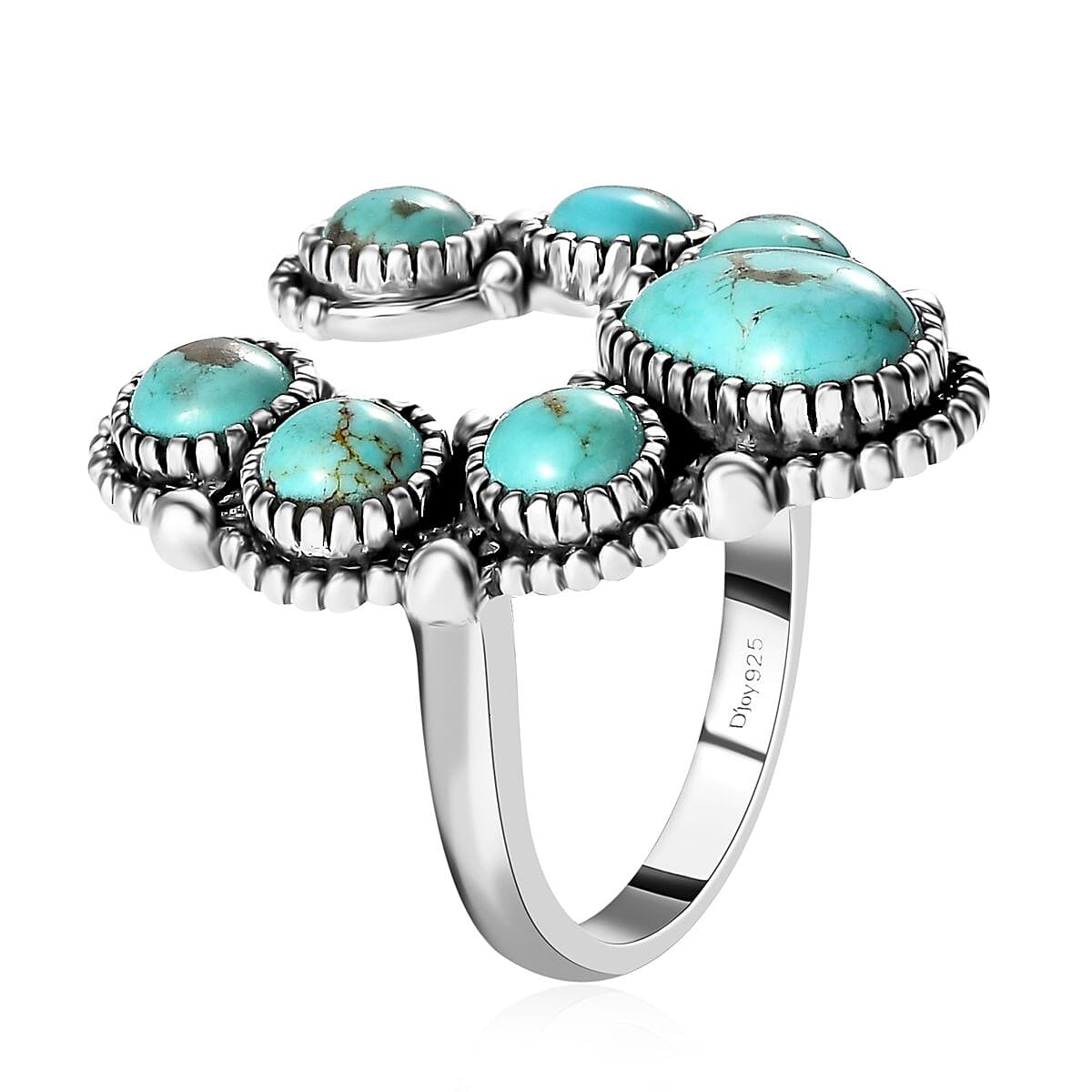 Artisan Crafted Sierra Nevada Turquoise Squash Blossom Ring in Sterling Silver (Size 8.0) 5.65 ctw image number 3