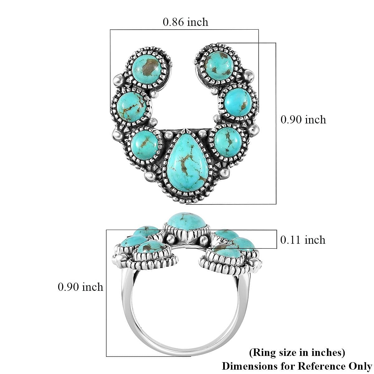 Artisan Crafted Sierra Nevada Turquoise Squash Blossom Ring in Sterling Silver (Size 8.0) 5.65 ctw image number 5