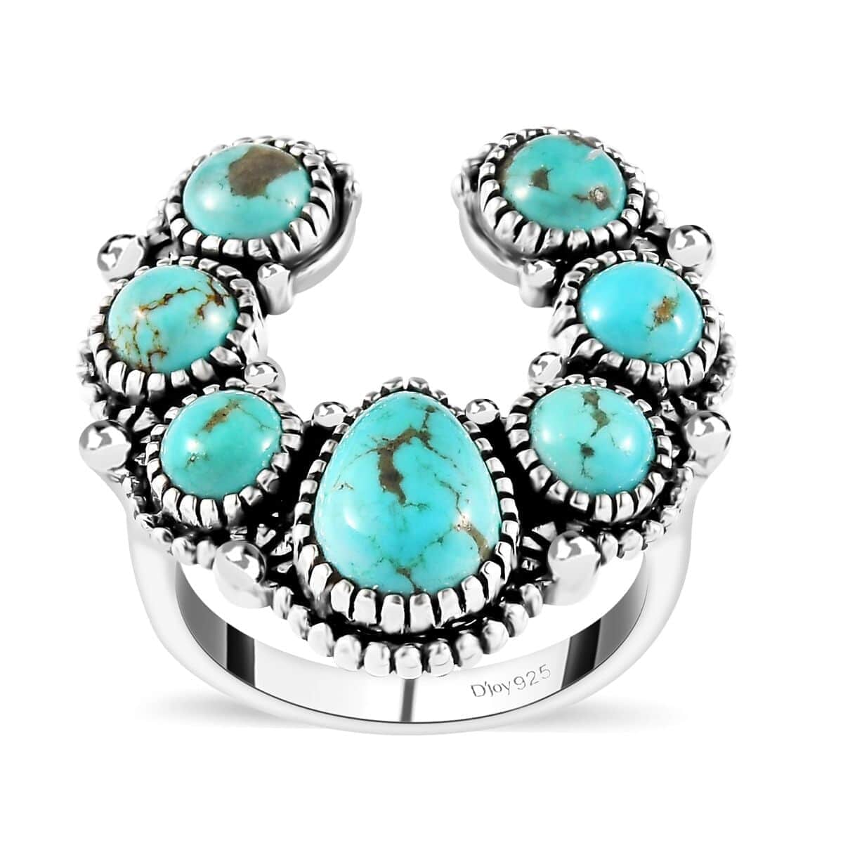 Artisan Crafted Sierra Nevada Turquoise Squash Blossom Ring in Sterling Silver (Size 9.0) 5.65 ctw image number 0