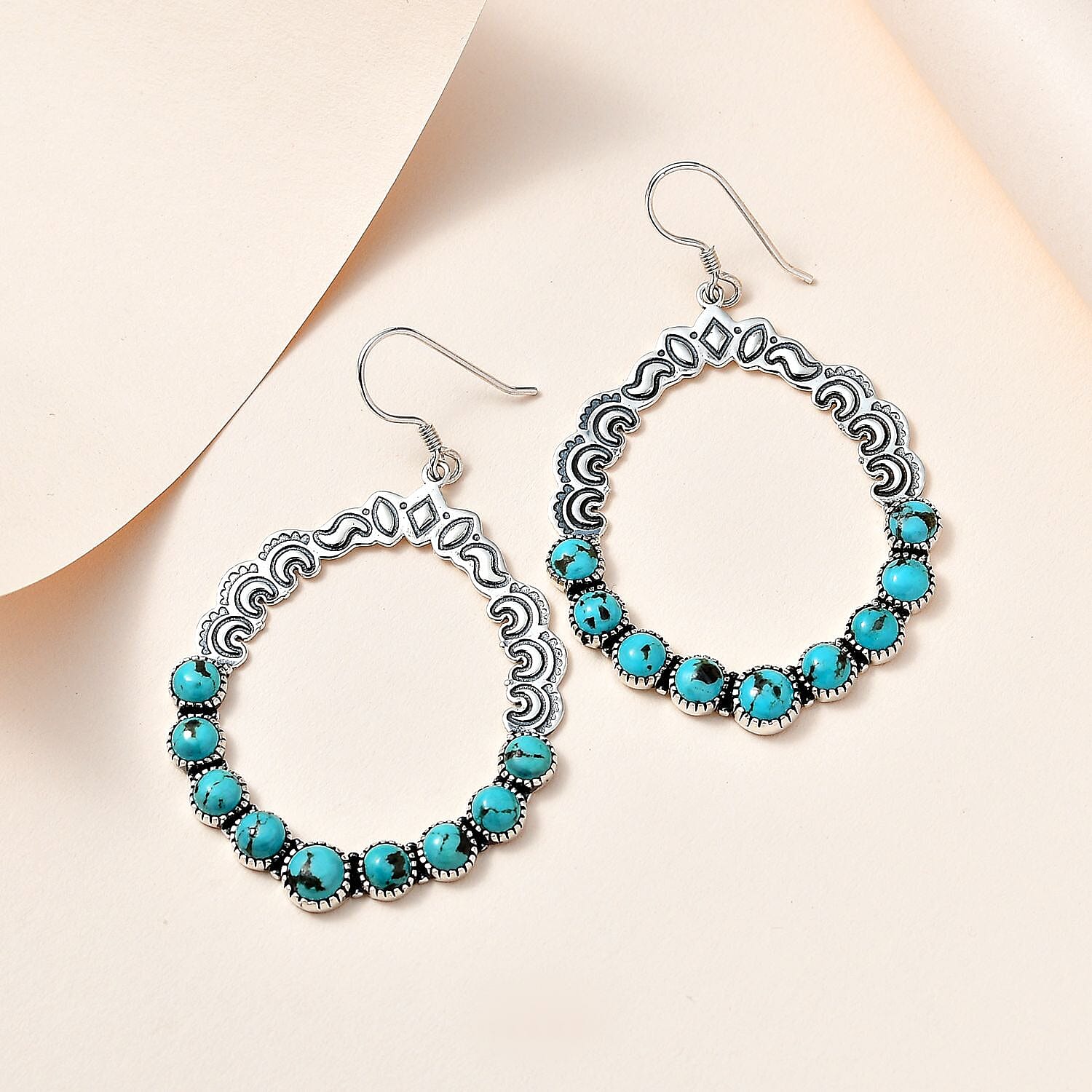 Artisan Crafted Sierra Nevada Turquoise Dangle Earrings in Sterling Silver 11.40 ctw