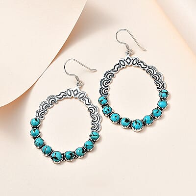Artisan Crafted Sierra Nevada Turquoise Dangle Earrings in Sterling Silver 11.40 ctw