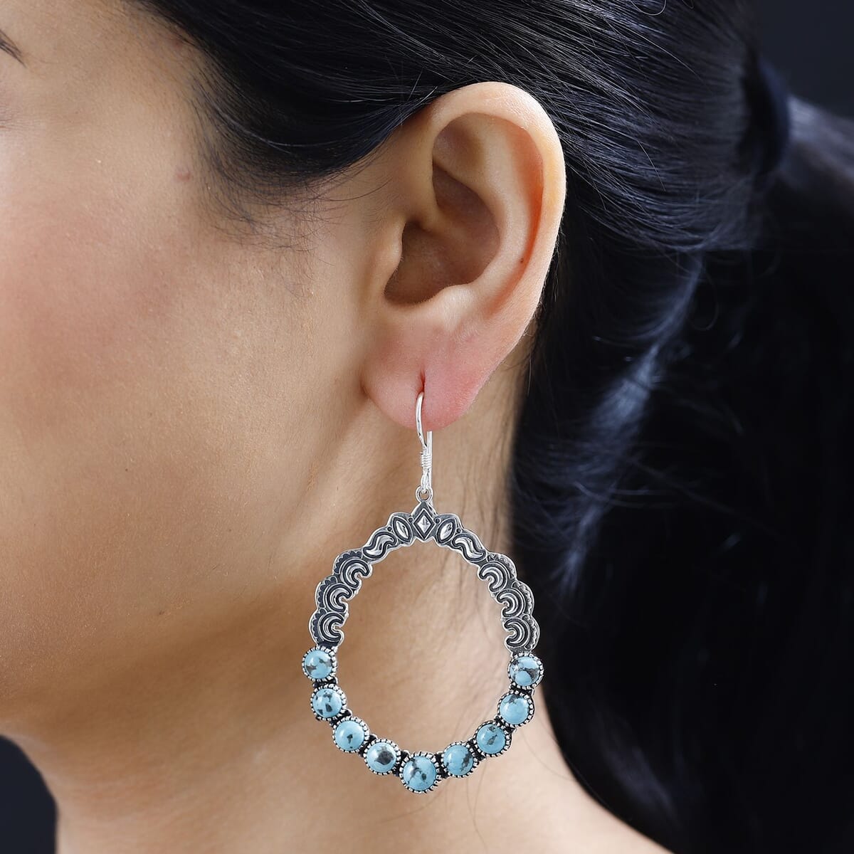 Artisan Crafted Sierra Nevada Turquoise Dangle Earrings in Sterling Silver 11.40 ctw image number 2