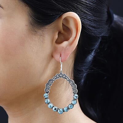 Artisan Crafted Sierra Nevada Turquoise Dangle Earrings in Sterling Silver 11.40 ctw