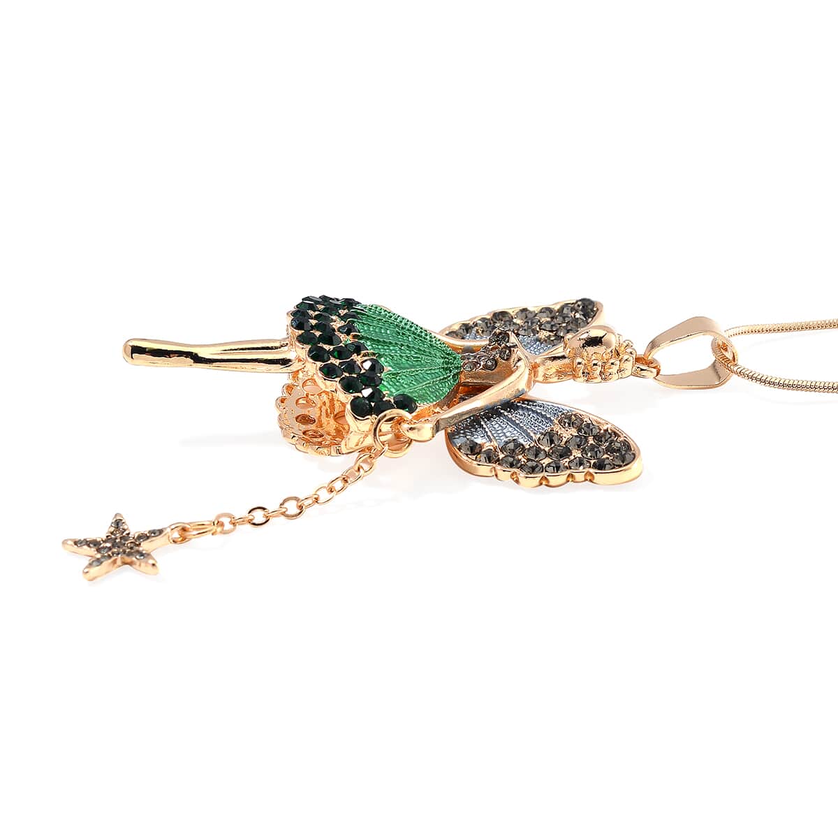 Green Austrian Crystal and Enameled Fairy Pendant with Necklace in Goldtone 28-30 Inches image number 2