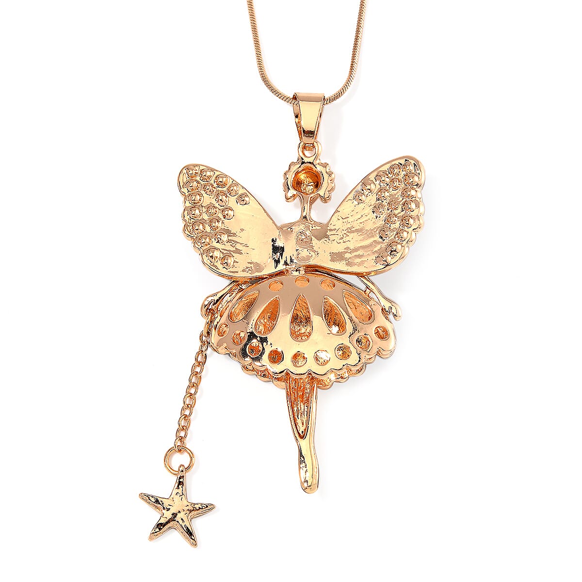 Green Austrian Crystal and Enameled Fairy Pendant with Necklace in Goldtone 28-30 Inches