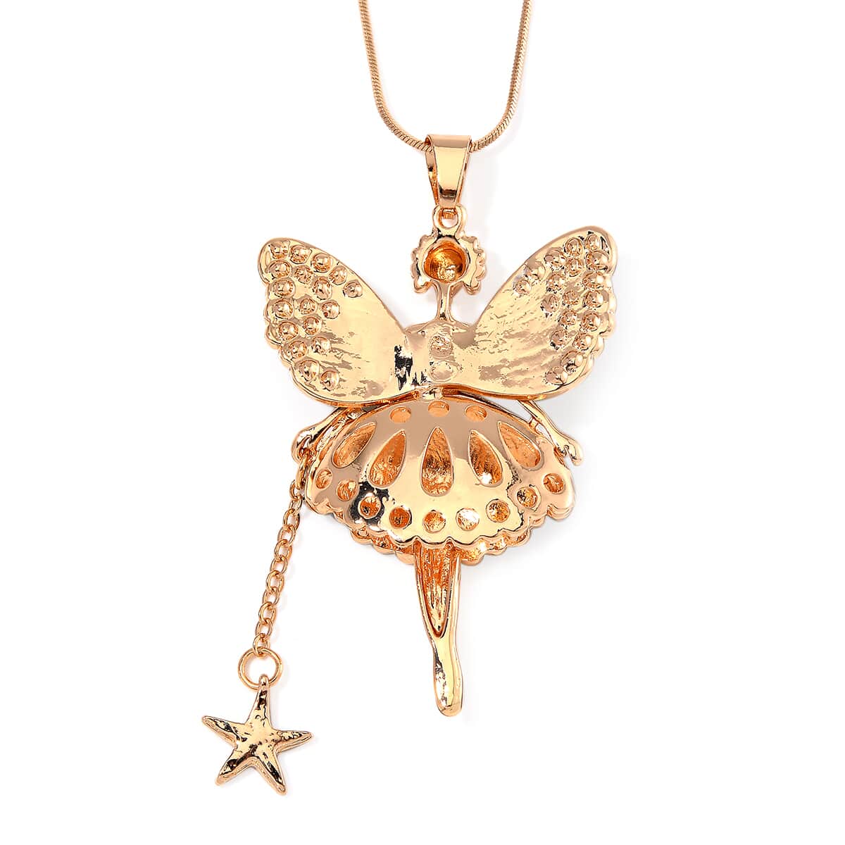 Green Austrian Crystal and Enameled Fairy Pendant with Necklace in Goldtone 28-30 Inches image number 3