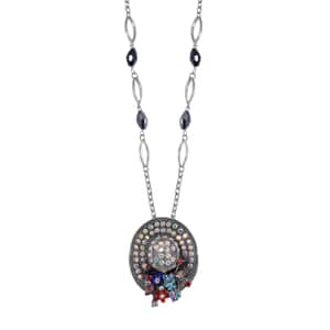 Blue Glass and Multi Color Austrian Crystal Hat Pendant with Necklace in Silvertone 28-30 Inches