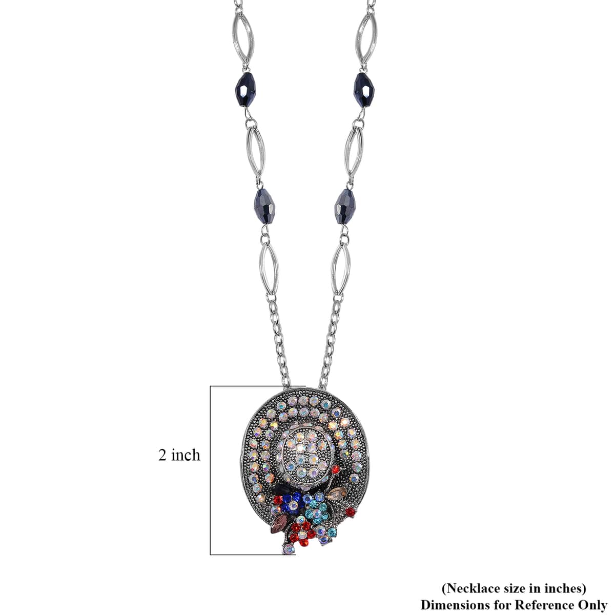 Blue Glass and Multi Color Austrian Crystal Hat Pendant with Necklace in Silvertone 28-30 Inches image number 5