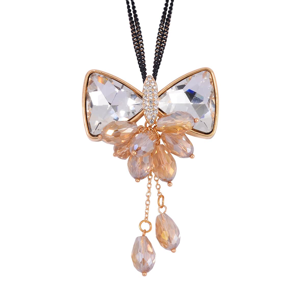 White Glass and White Austrian Crystal Butterfly Necklace in Goldtone 28-30 Inches image number 0