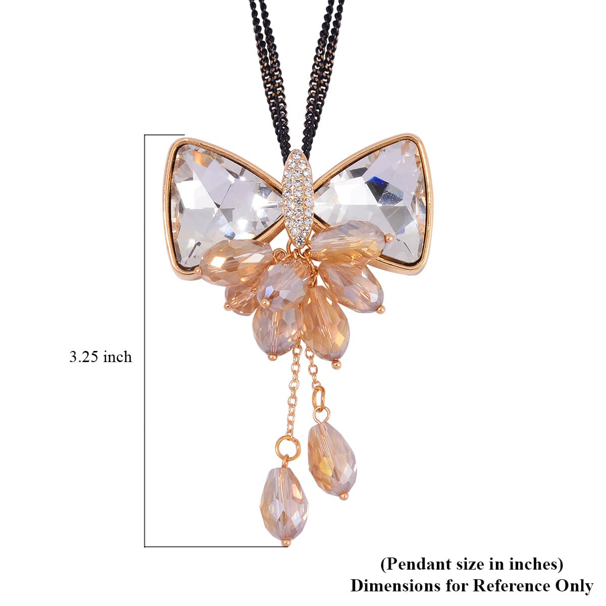 White Glass and White Austrian Crystal Butterfly Necklace in Goldtone 28-30 Inches image number 5