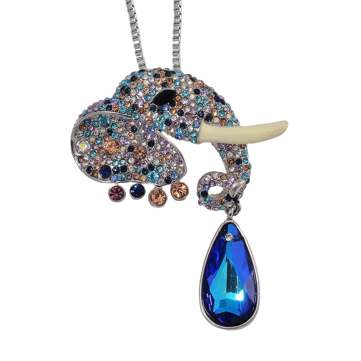 Blue Glass, Multi Color Austrian Crystal and Enameled Necklace in Silvertone 28-30 Inches image number 0