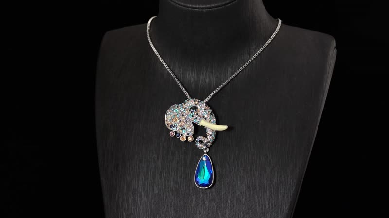 Blue Glass, Multi Color Austrian Crystal and Enameled Necklace in Silvertone 28-30 Inches