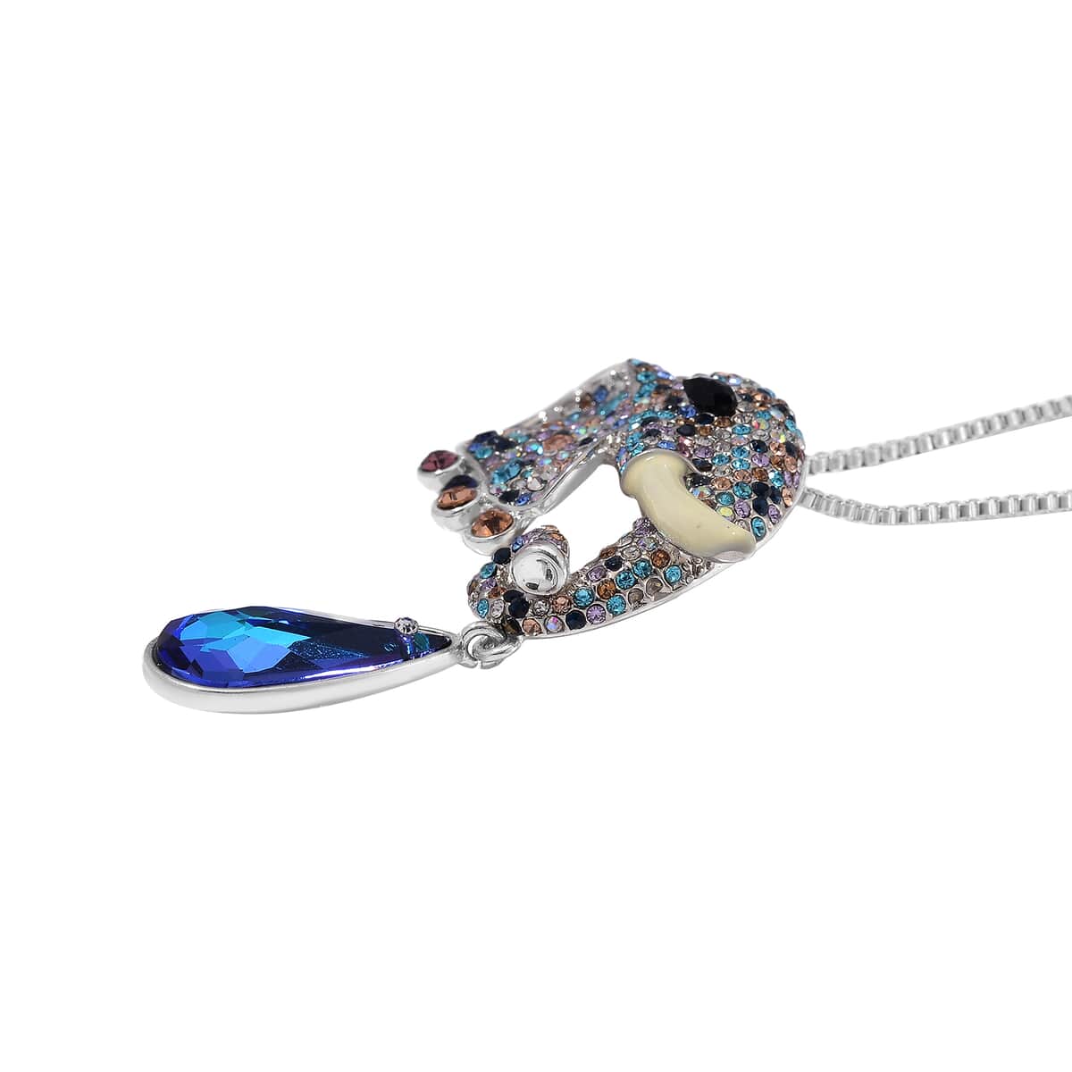 Blue Glass, Multi Color Austrian Crystal and Enameled Necklace in Silvertone 28-30 Inches image number 2