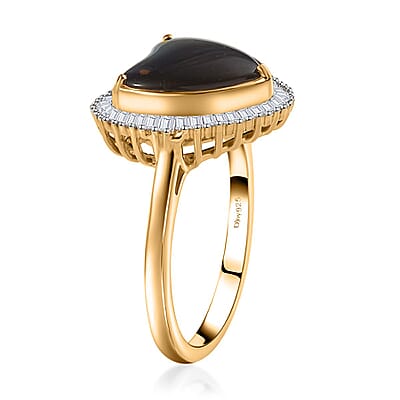 Canadian Ammolite and Diamond Heart Halo Ring in Vermeil Yellow Gold Over Sterling Silver (Size 10.0) 0.40 ctw