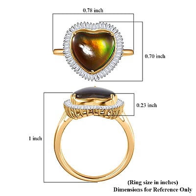Canadian Ammolite and Diamond Heart Halo Ring in Vermeil Yellow Gold Over Sterling Silver (Size 10.0) 0.40 ctw