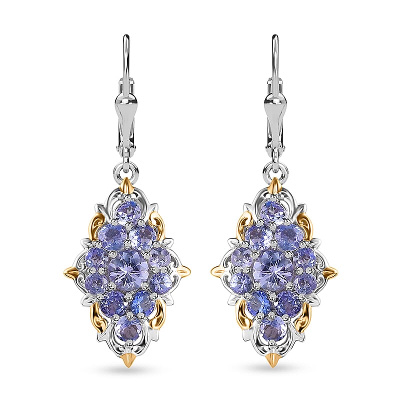 Tanzanite Lever Back Earrings in Vermeil Yellow Gold and Platinum Over Sterling Silver 2.90 ctw