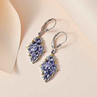 Tanzanite Lever Back Earrings in Vermeil Yellow Gold and Platinum Over Sterling Silver 2.90 ctw