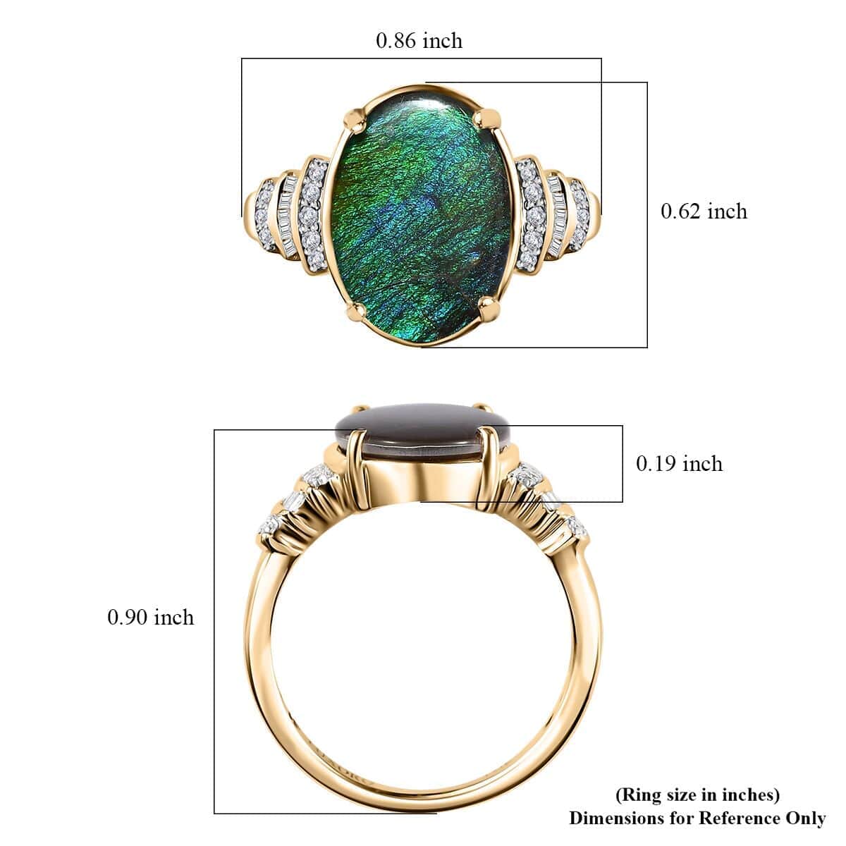 Luxoro 10K Yellow Gold Canadian Ammolite and G-H I2 Diamond Ring (Size 10.0) 0.20 ctw image number 5