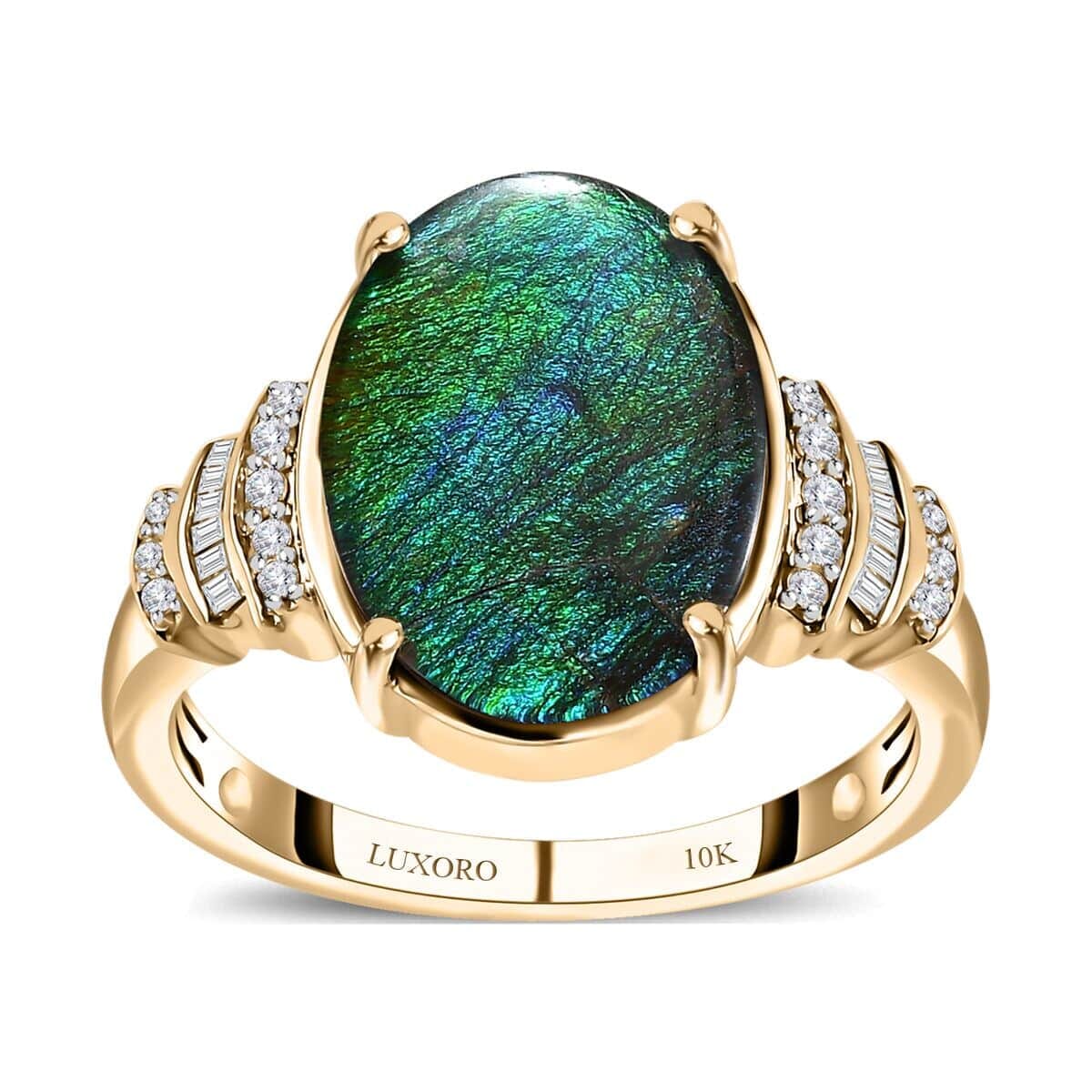 Luxoro 10K Yellow Gold Canadian Ammolite and G-H I2 Diamond Ring (Size 10.5) 0.20 ctw image number 0
