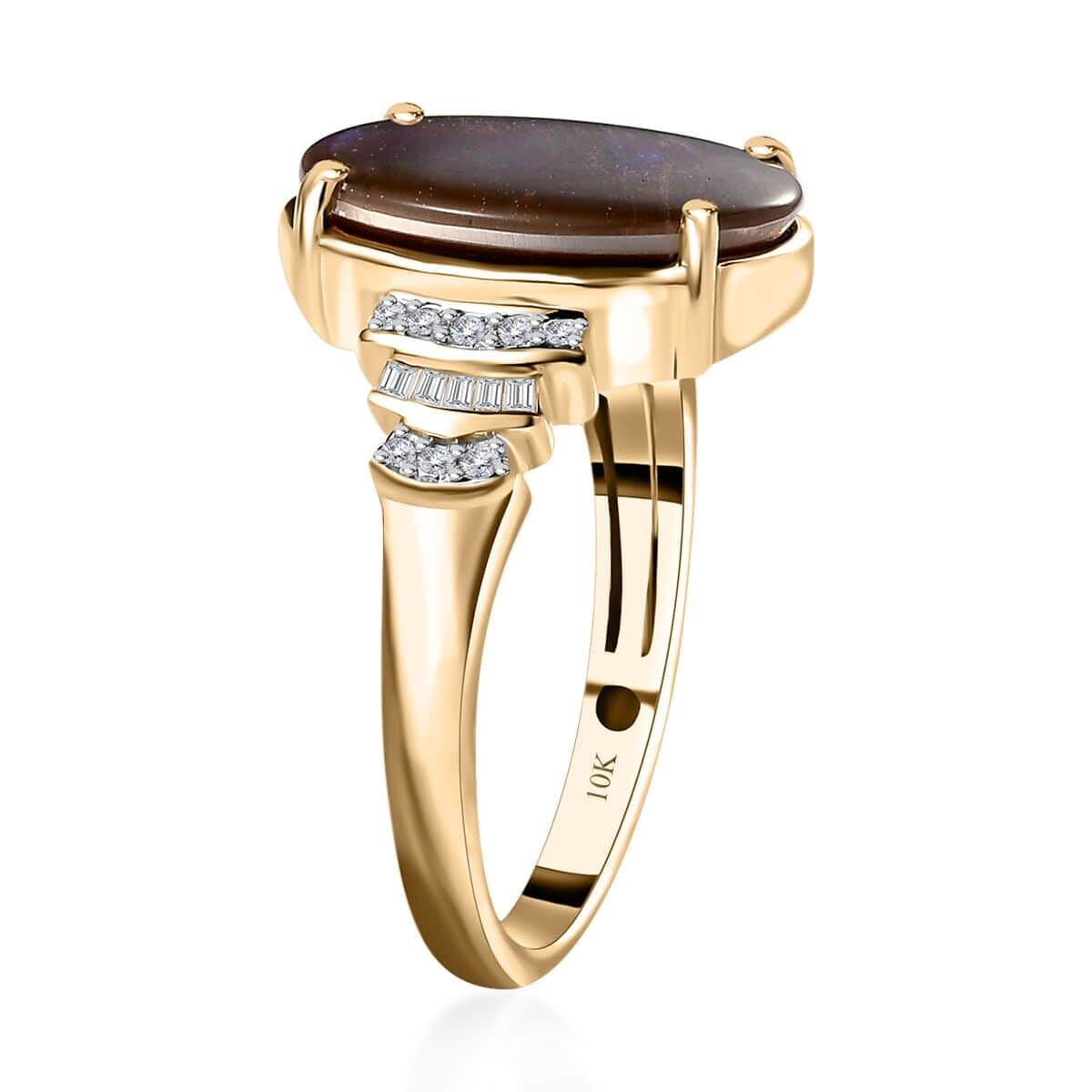 Luxoro 10K Yellow Gold Canadian Ammolite and G-H I2 Diamond Ring (Size 10.5) 0.20 ctw image number 3