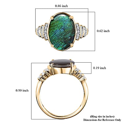 Luxoro 10K Yellow Gold Canadian Ammolite and G-H I2 Diamond Ring (Size 12.0) 0.20 ctw