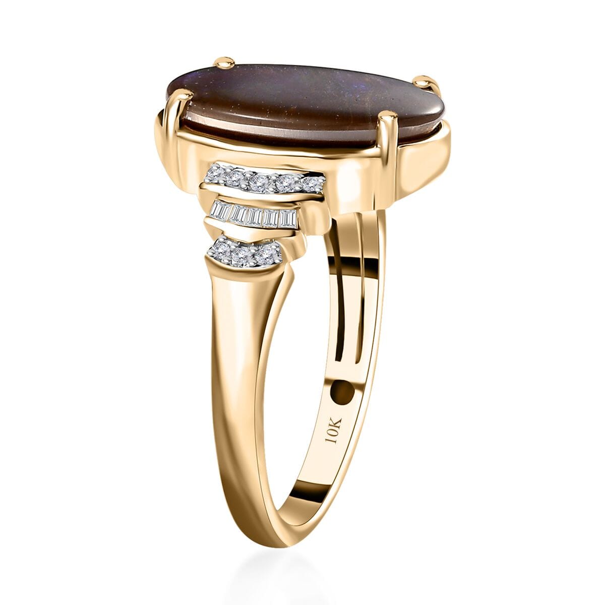 Luxoro 10K Yellow Gold Canadian Ammolite and G-H I2 Diamond Ring (Size 7.0) 0.20 ctw image number 3