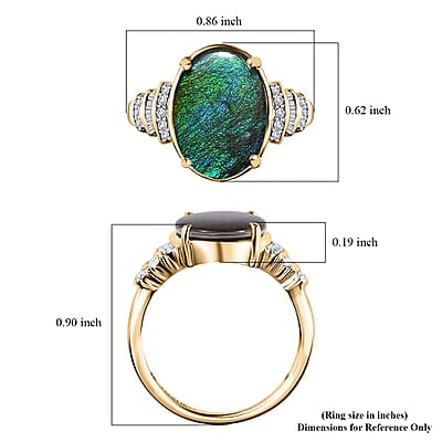 Luxoro 10K Yellow Gold Canadian Ammolite and G-H I2 Diamond Ring (Size 7.0) 0.20 ctw