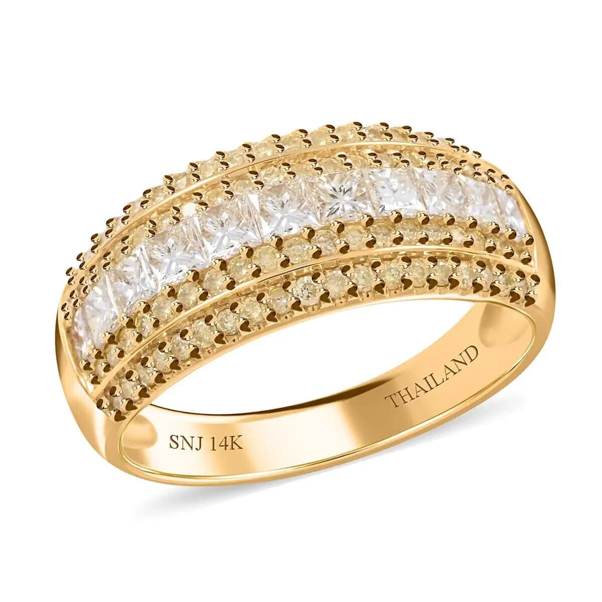 14K Yellow Gold Diamond Ring, Natural Yellow and White Diamond Ring, SI Diamond Ring, Gold Ring, Multi Row Diamond Ring, Gold Wedding Rings 1.00 ctw (Size 10) image number 0