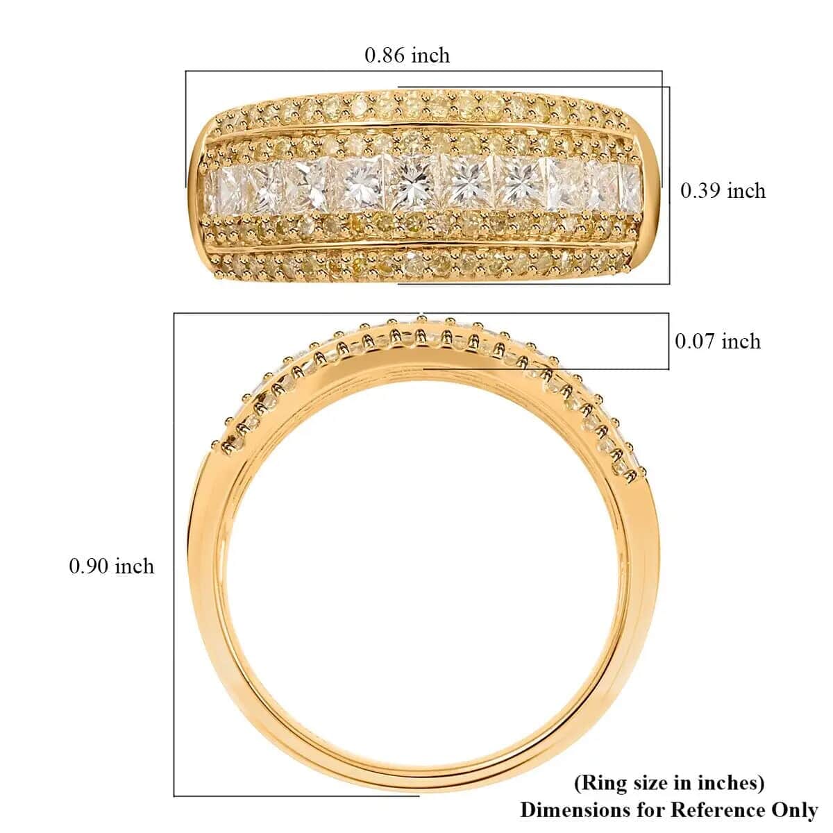 14K Yellow Gold Diamond Ring, Natural Yellow and White Diamond Ring, SI Diamond Ring, Gold Ring, Multi Row Diamond Ring, Gold Wedding Rings 1.00 ctw (Size 10) image number 6