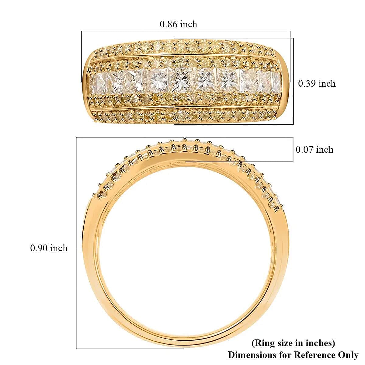 14K Yellow Gold Diamond Ring, Natural Yellow and White Diamond Ring, SI Diamond Ring, Gold Ring, Multi Row Diamond Ring, Gold Wedding Rings 1.00 ctw (Size 12) image number 6