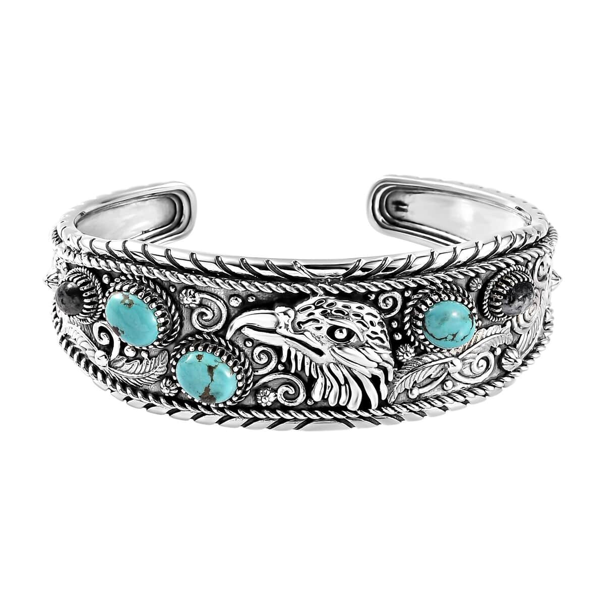 Artisan Crafted Sierra Nevada Turquoise and White Buffalo Eagle Cuff Bracelet in Sterling Silver (7.25 In) 6.90 ctw image number 0