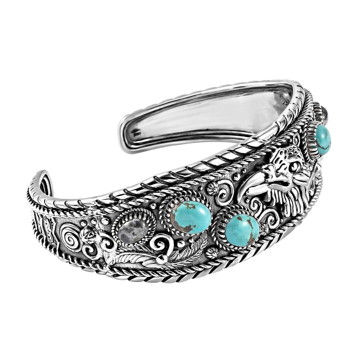 Artisan Crafted Sierra Nevada Turquoise and White Buffalo Eagle Cuff Bracelet in Sterling Silver (7.25 In) 6.90 ctw image number 3