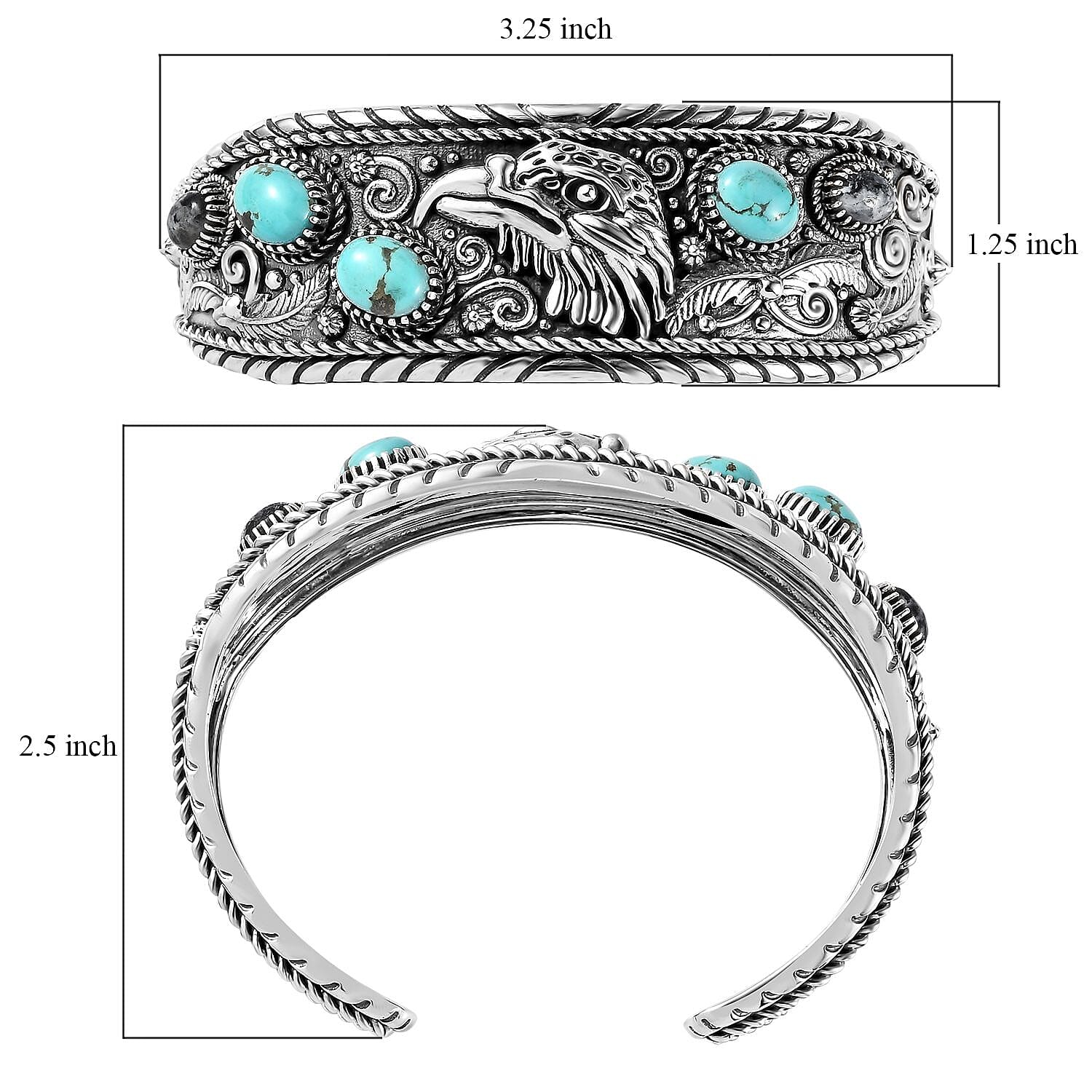 Artisan Crafted Sierra Nevada Turquoise and White Buffalo 6.90 ctw Eagle Cuff Bracelet in Sterling Silver (7.25 In)