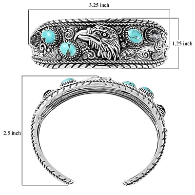 Artisan Crafted Sierra Nevada Turquoise and White Buffalo 6.90 ctw Eagle Cuff Bracelet in Sterling Silver (7.25 In)