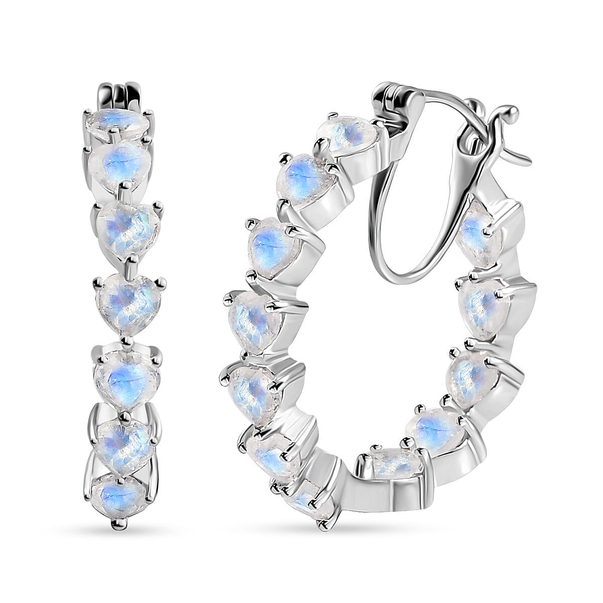 Premium Rainbow Moonstone Inside Out Hoop Earrings in Platinum Over Sterling Silver 6.00 ctw